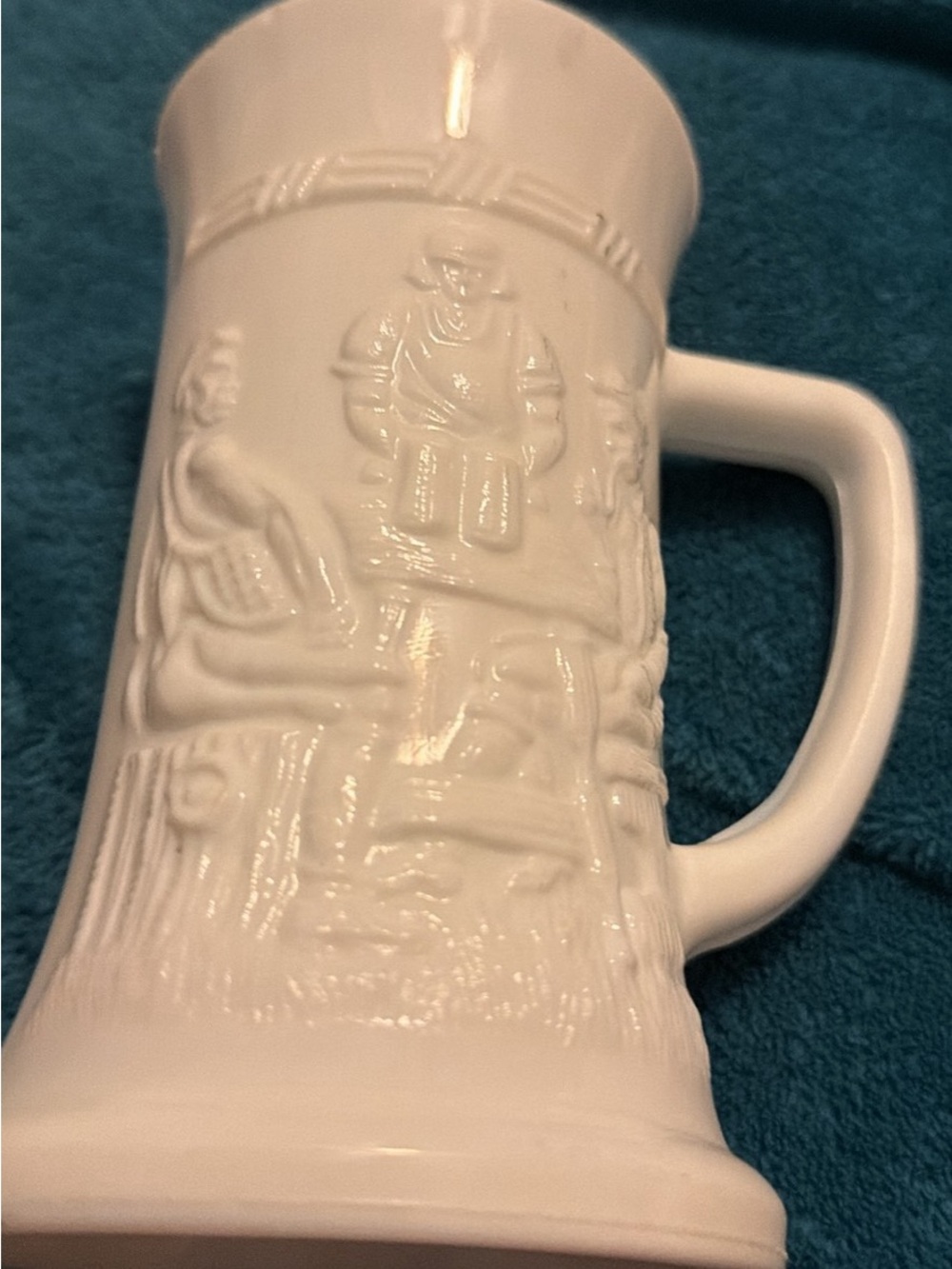 White Relief Ceramic Tankard Mug